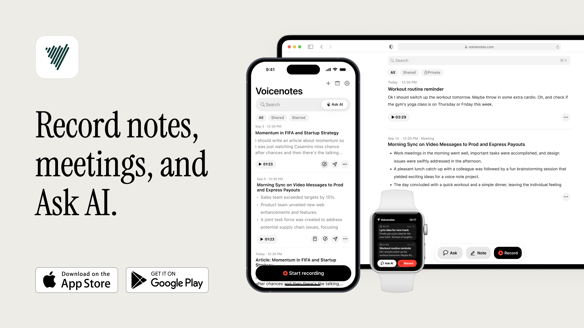 Voicenotes: Notas de Voz y Reuniones AI